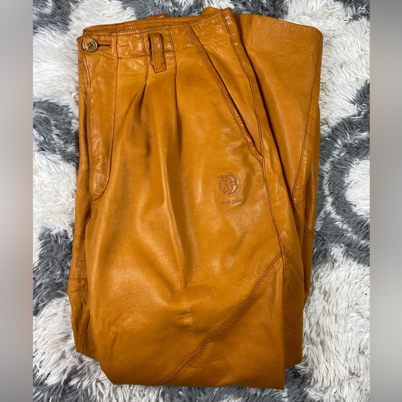 Vintage Marc Buchanan Pelle Pelle Light Brown Wide Leg Leather Pants Size 30